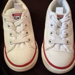 Converse Kids (Toddler) White Canvas Sneaker with Red Trim